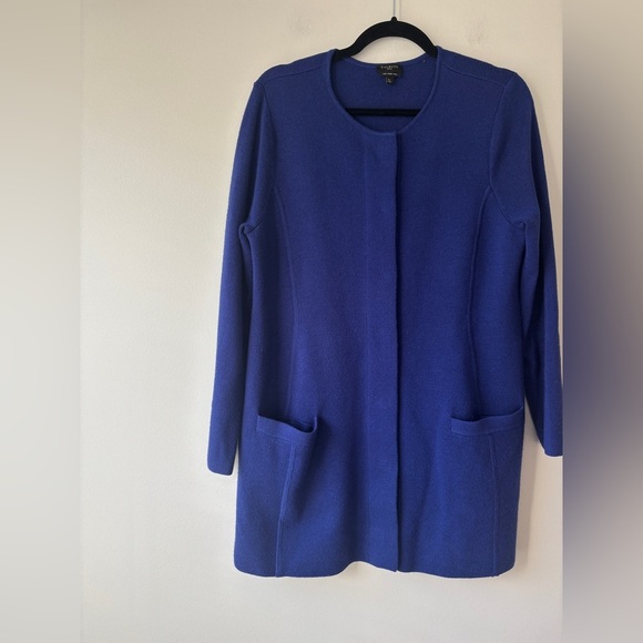 Talbots Women’s Long Blue Cardigan Sweater Jacket Merino Wool Large‎ Petite - Picture 2 of 8